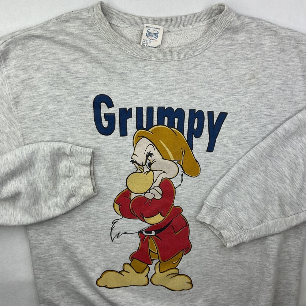 Evans Disney Grumpy Sweatshirt XL Gray Snow White Seven Dwarfs 90s Vintage